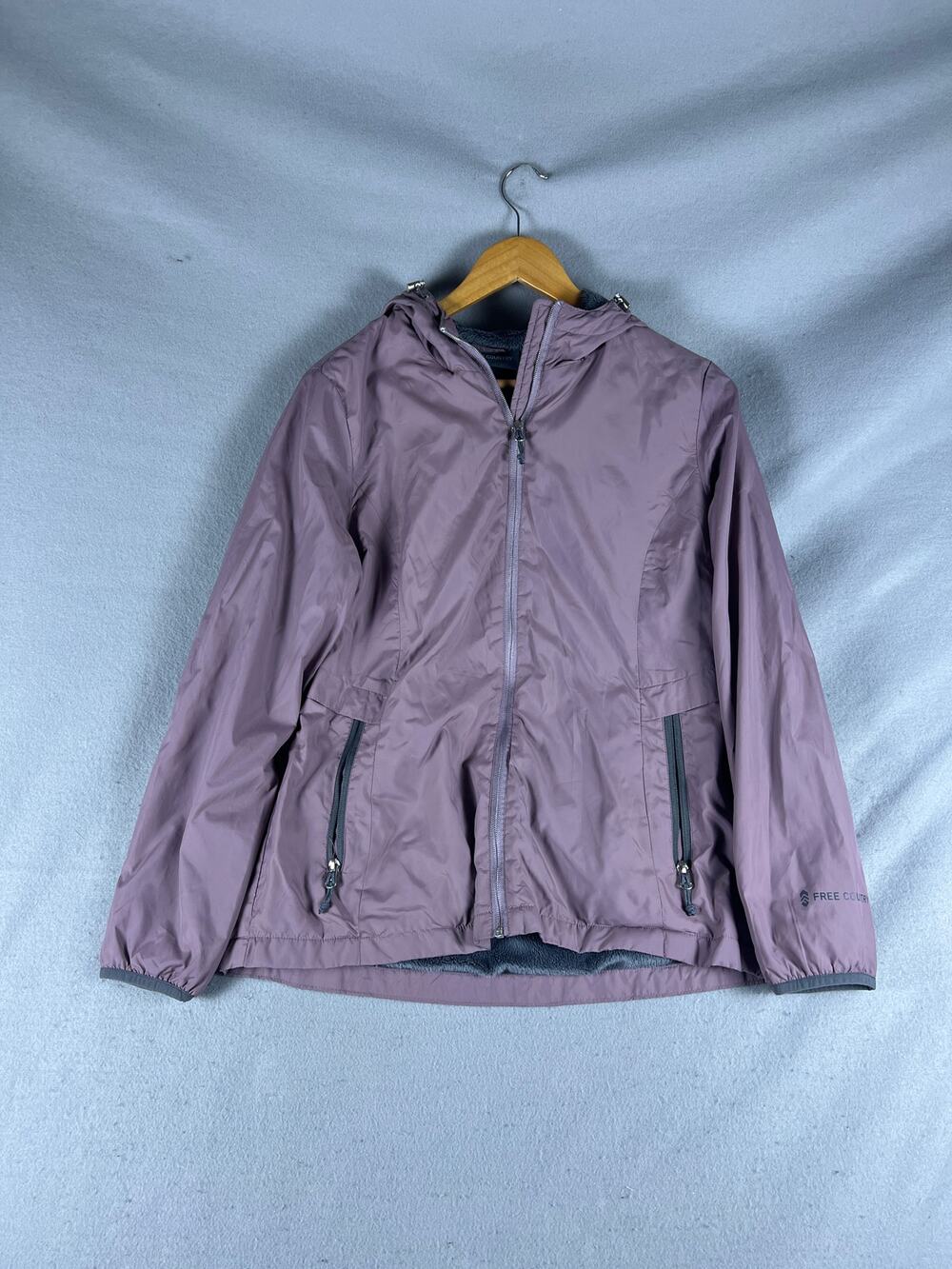 Free Country Windbreaker Jacket Women M Purple Hooded Sherpa Fleece Warm Outdoor